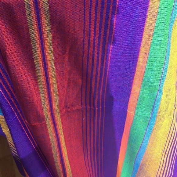 Vintage Southwest hand made Shawl Scarf rainbow colors stripes pattern Mint - Picture 7 of 8